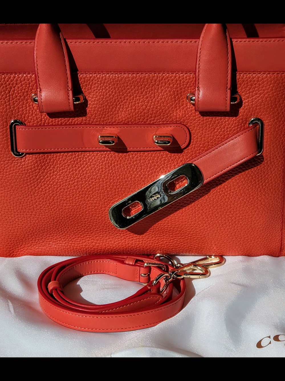 Red Leather Structured Tote Bag with Gold Hardware